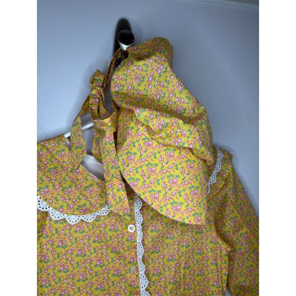 RELIBEAUTY NEW Yellow Floral Long Slv Dress Prairie Girls 150 (12) Lace Bonnet - Picture 4 of 11